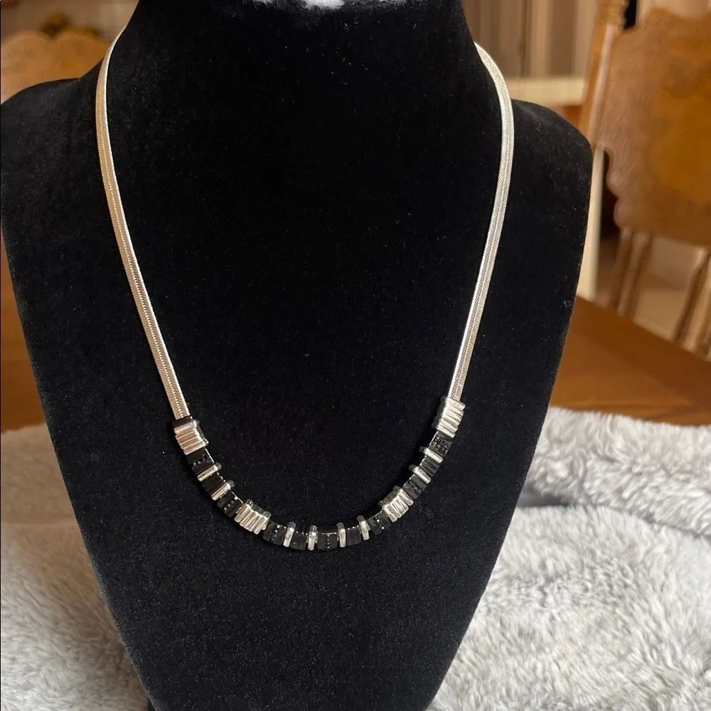 Nine West Silver Necklace with Black Accents